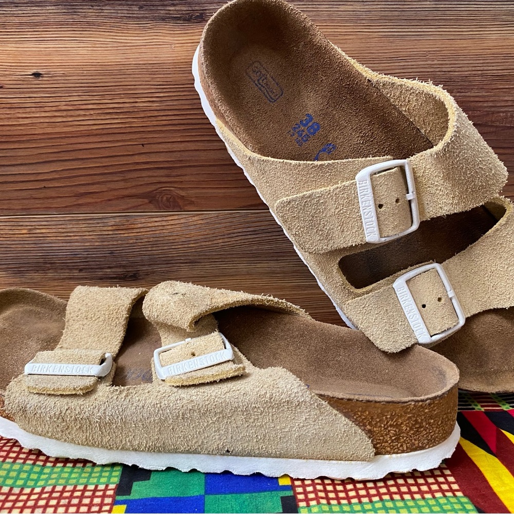Pre-owned Birkenstock Arizona Suede Soft Footbed Sandal 38/7